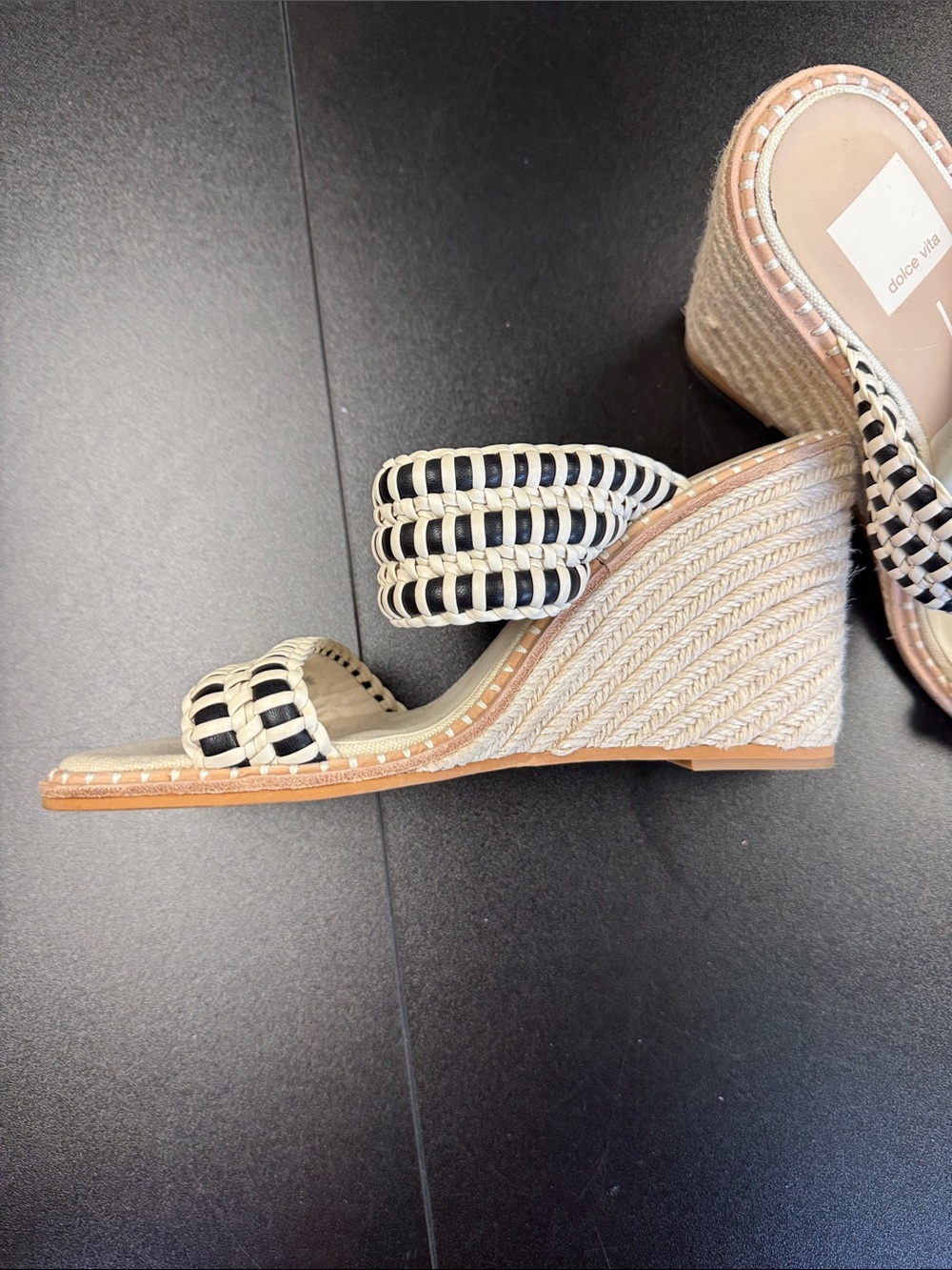 Dolce Vita Black and Cream Woven Double-Strap Mules - Picture 3 of 10